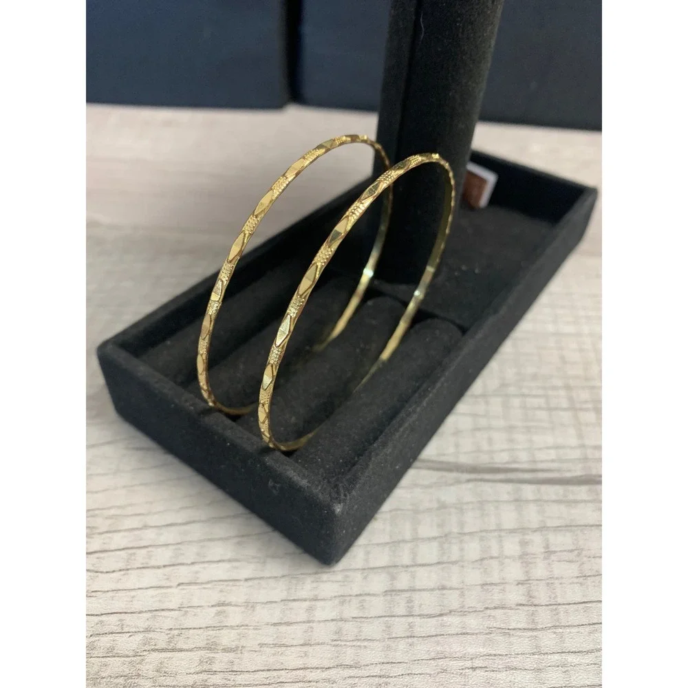 Gold Tone Etched Diamond Cut Bangle Bracelets Set of 2 Size 8.5